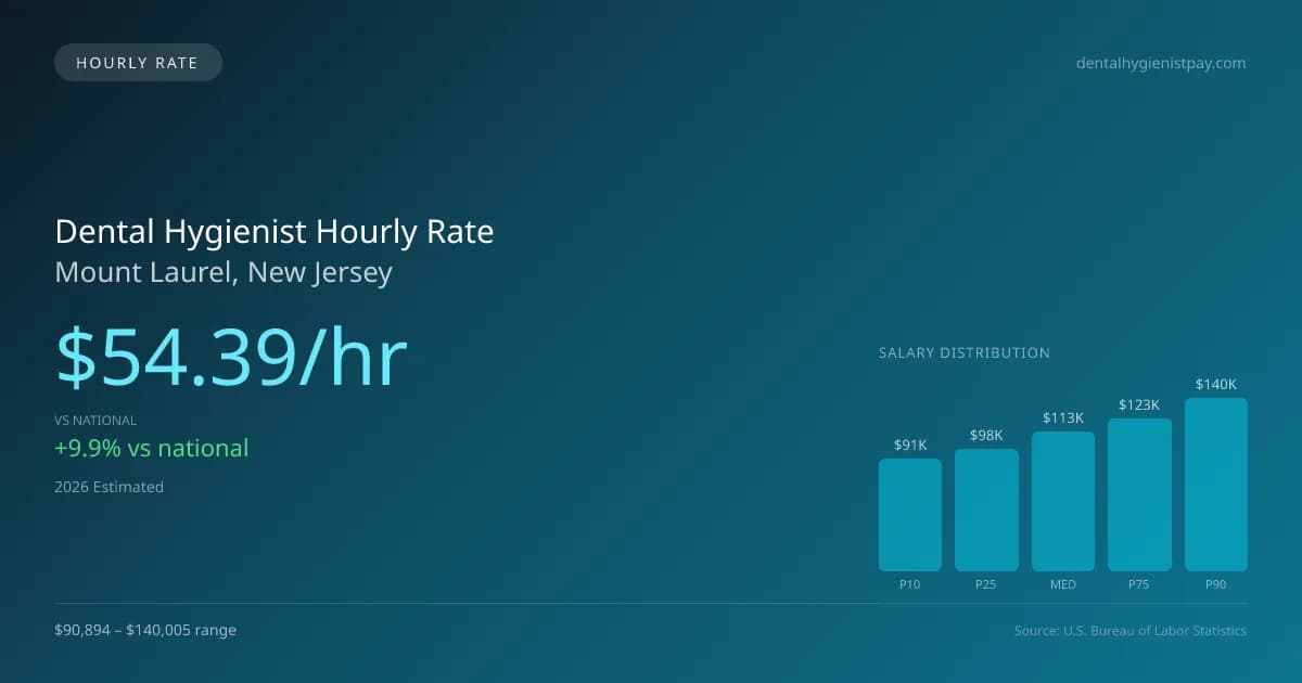 Dental Hygienist Hourly Rate in Mount Laurel, NJ — 2026 est., based on 2025 BLS
