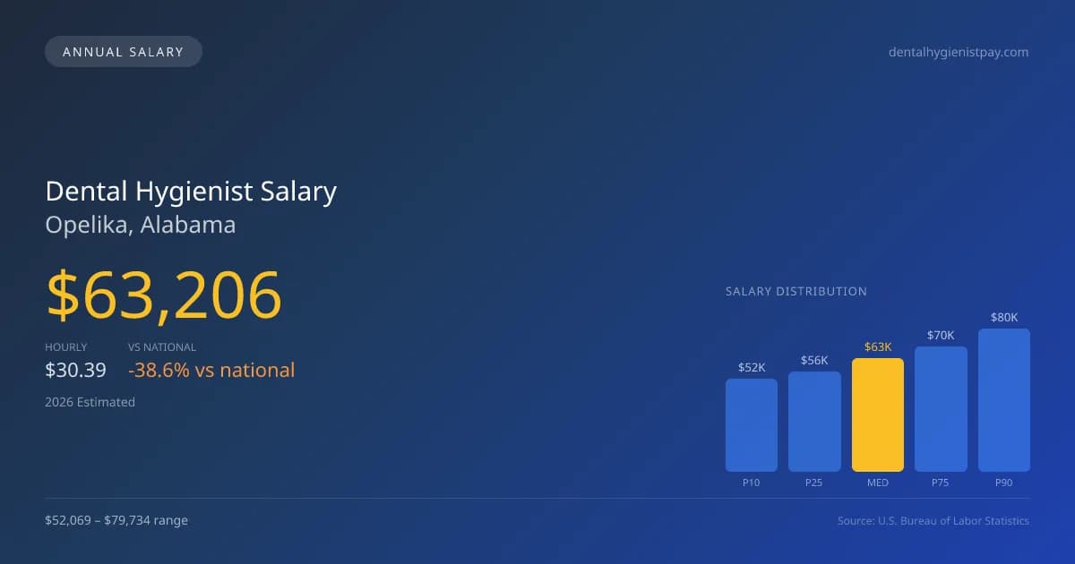 Dental Hygienist Salary in Opelika, AL — 2026 est., based on 2025 BLS